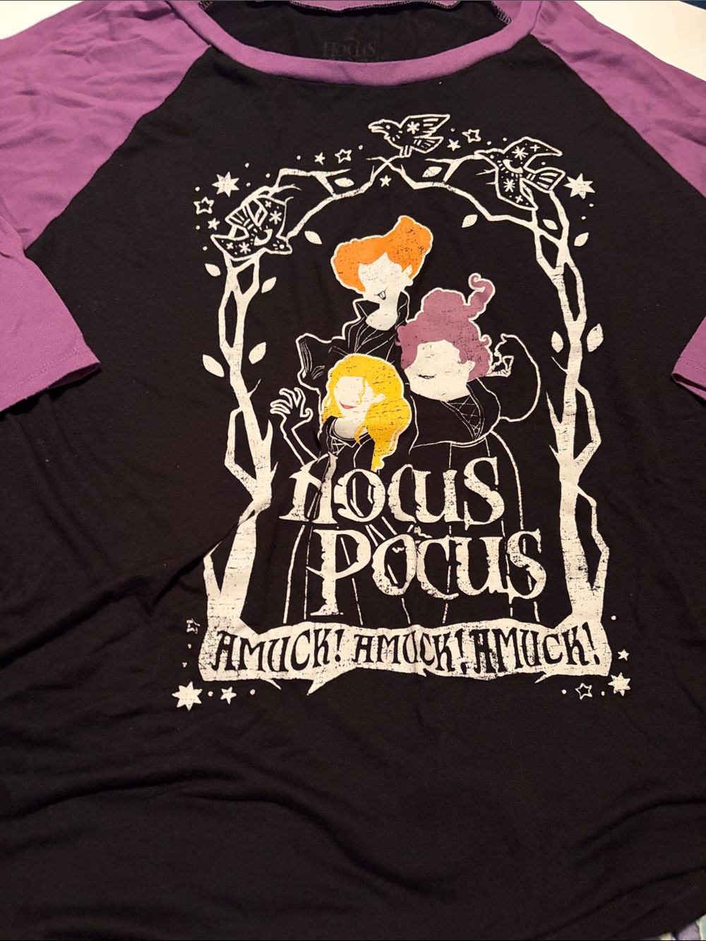 Hocus Pocus Black & Purple Raglan 3/4 Sleeve Graphic Tee